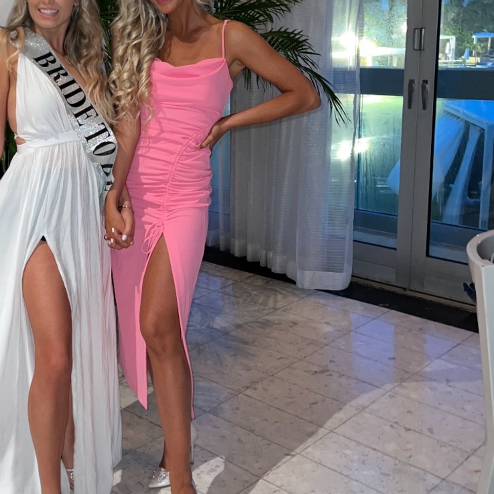 Hot pink Zara midi ruched dress
